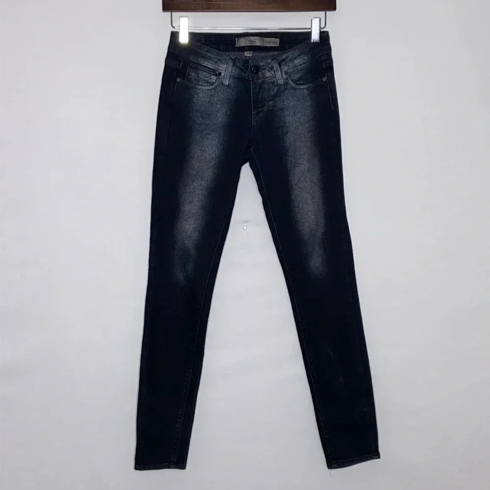 Paige Verdugo Jegging Low Rise Black with Silver Overwash - Size 24